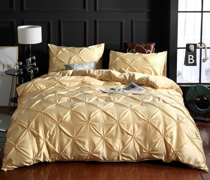 Satin Silk Bedding Set Solid Color Nordic Style with Pillowcase Full Queen King Size