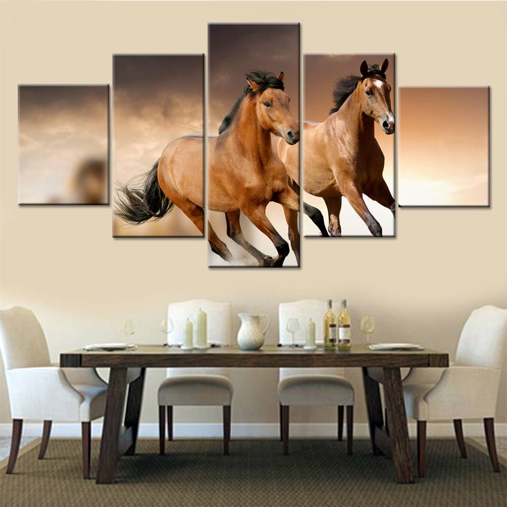Canvas Printed Scenery Paintings 5 Pieces Animals Horse Pictures Living Room Wall Art Home Decor No Frame