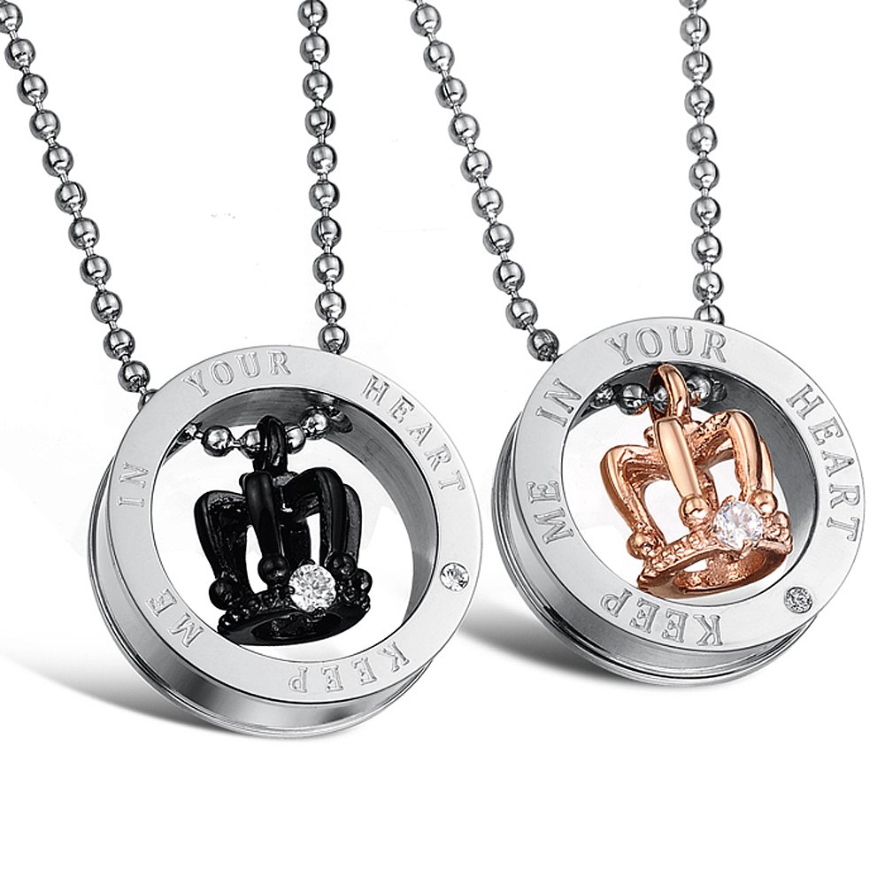 Pendant Necklace Crown Diamond Stone 316L Stainless Steel 14k Gold Plated Titanium Steel Lover Jewelry