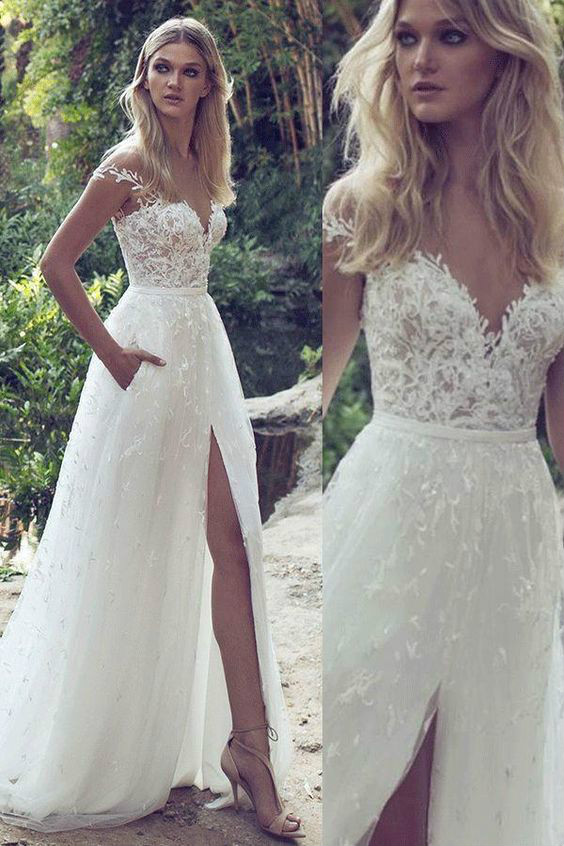 Limor Rosen summer country wedding dresses off the shoulders lace cheap boho wedding dress backless front slits bridal gowns with pockets