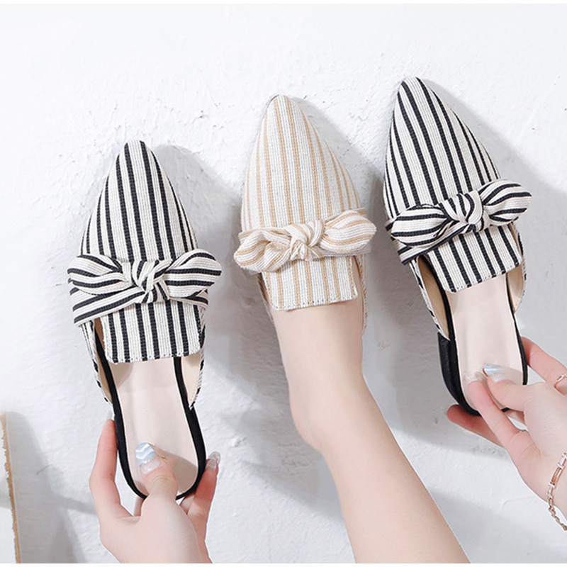 Ladies Elegant Pointed Toe Bowtie Woman Stripes Low Heels Women Shoes Fashion Female Mules Dropshipping Summer Women's Slippers, Apricot
Ladies Elegant Pointed Toe Bowtie Woman Stripes Low Heels Women Shoes Fashion Female Mules Dropshipping Summer Women's Slippers, Apricot