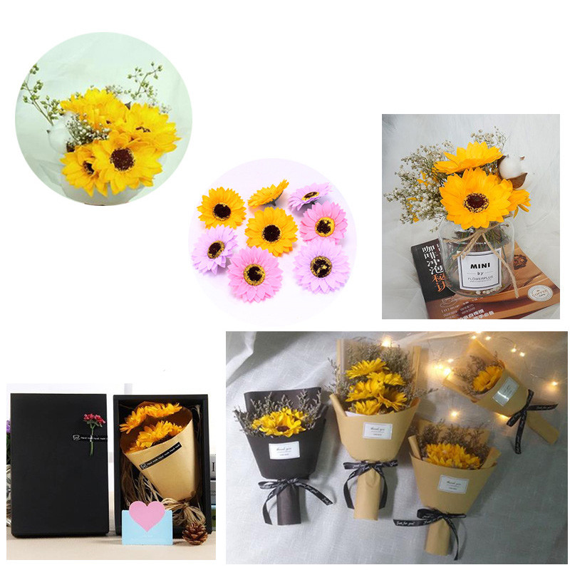 50Pcs/Lot Big Size Handmade Artificial Sunflower Soap Flower Head Bouquet Gift Box Decoration Collocation Flower Shop Supplies