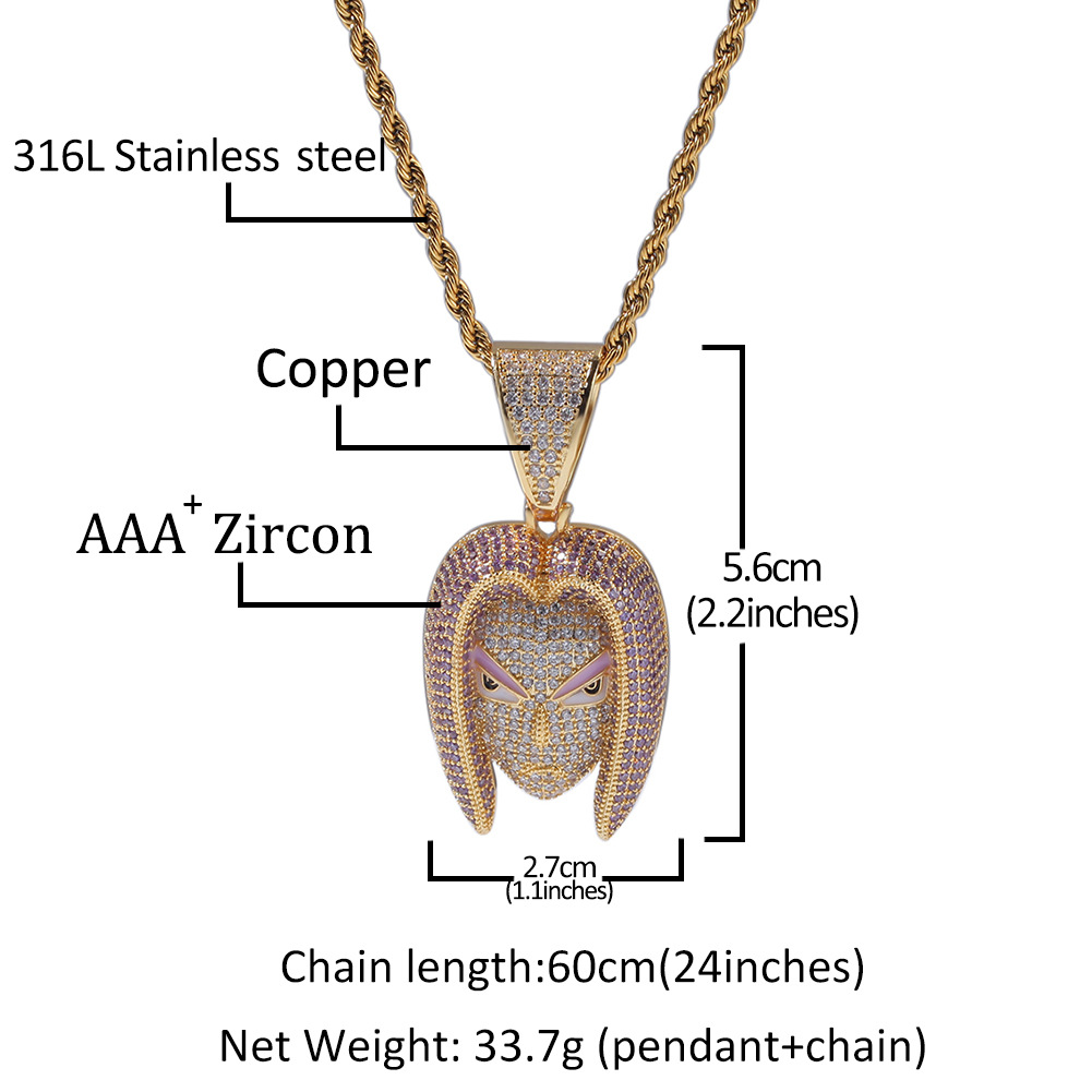 New Personalized Cartoon TRUNKS Portrait Chain Necklace 18K Gold Color Prong Bling Diamond CZ Cubic Zirconia Hip Hop Rapper Jewelry Bijoux Gifts for M