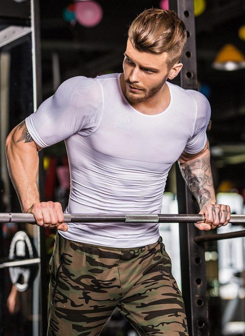 Men's Compression T-Shirt Compression Body Building Shirt for Men Summer Slim Dry Quick Under Shirt 2019