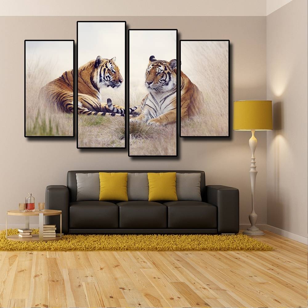 4pcs/set Unframed Two Tigers Lie on the Ground Animal Oil Painting On Canvas Giclee Wall Art Painting Art Picture For Home Decor