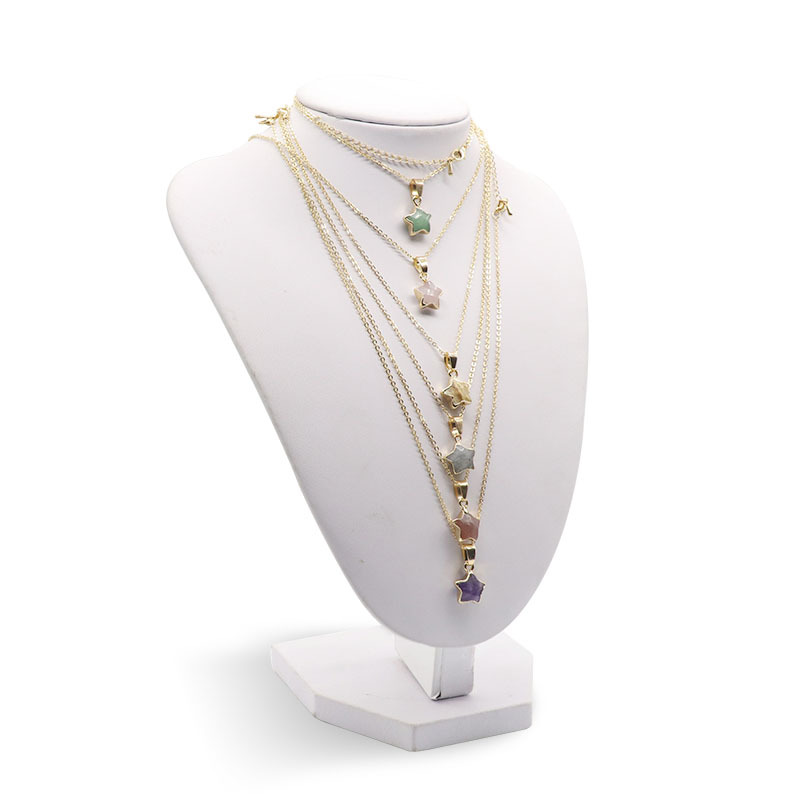 Stone alloy geometric stars pendant gem healing crystal necklace ladies stainless steel fashion gifts
