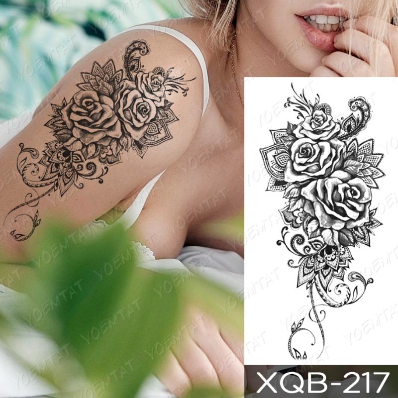 Waterproof Temporary Tattoo Sticker Blue Rose Peony Flowers Flash Tattoos Cross Rosary Body Art Arm Fake Sleeve Tatoo Women Men9529741