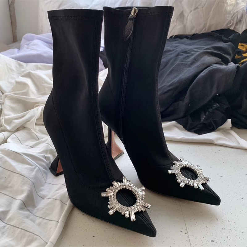 2019 Stretch Lycra Women Ankle boots Autumn Winter Comfortable triangle Heeled Office Lady Shoes High heels Sock Boots 3442 Y200114