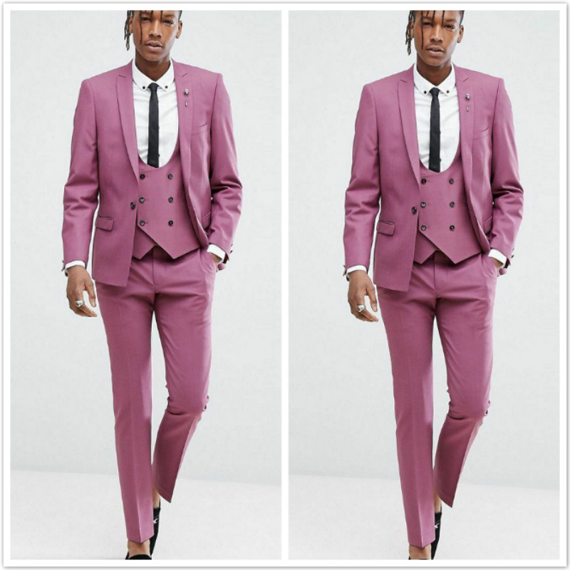 High Quality Groom Wedding Tuxedos Slim Fit 3 Pieces Notched Lapel Mens Groomsmen Suits Best Man Prom Party Blazer(Jacket+Vest+Pants)