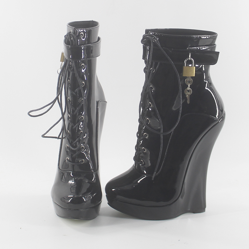 Hot Sale-Wonderheel new leather extreme high heel 18cm heel with 3cm platform wedge ankle boots locked padlocks women sexy boots, Black
Hot Sale-Wonderheel new leather extreme high heel 18cm heel with 3cm platform wedge ankle boots locked padlocks women sexy boots, Black