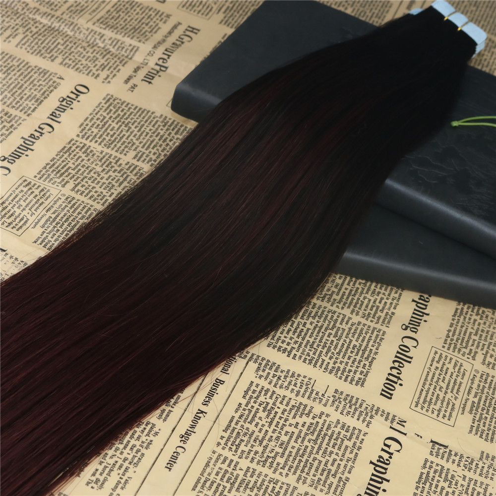 Highlights Real Remy Human On Hair Ombre #1B/99J Balayage Invisible Skin Weft Tape In Extensions 100G/40Pcs