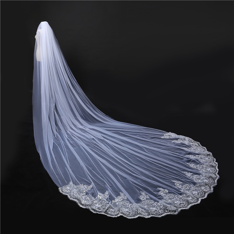 bridal veils gorgeous lace appliques one layer three meters veil women wedding dress accessories veils custom made cheap