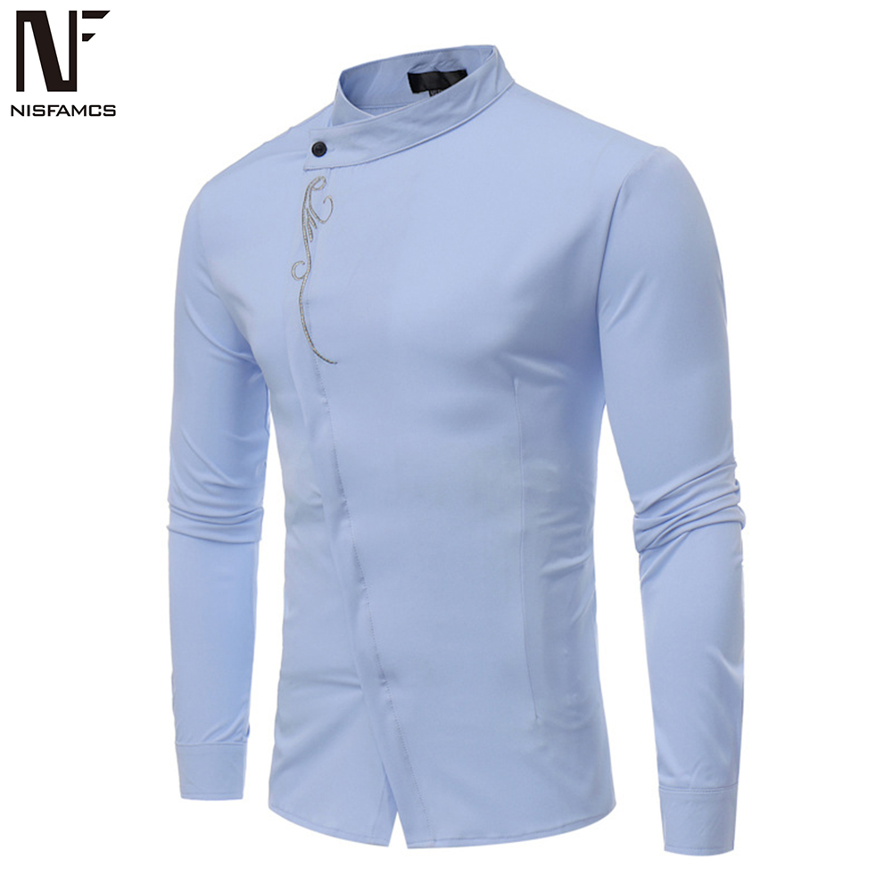 Embroidery Style Male Tuxedo Shirts Askew Placket Man Tops Stand Collar Elegant Party Clothes Long Sleeve Loose Fit Europe Size, Blue
Embroidery Style Male Tuxedo Shirts Askew Placket Man Tops Stand Collar Elegant Party Clothes Long Sleeve Loose Fit Europe Size, Blue