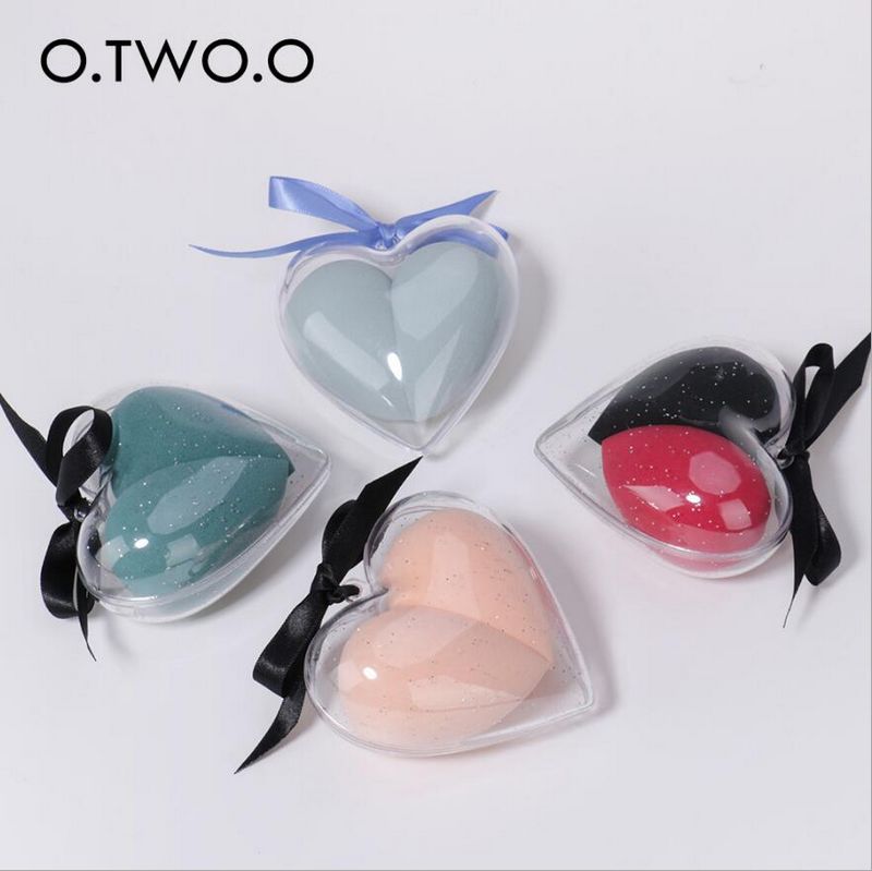 O.TWO.O 2pcs/set Makeup Sponge Heart-Shape Box Non-Latex Material Cosmetic Puff Powder Foundation Use Beauty Make Up Tools