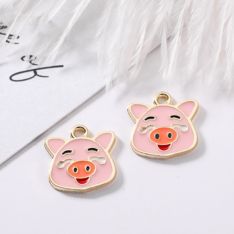 100PCSlot Enamel Pig Charms PendantFarm charmsPig Family Pink Necklace findings Diy Jewelry Accessories