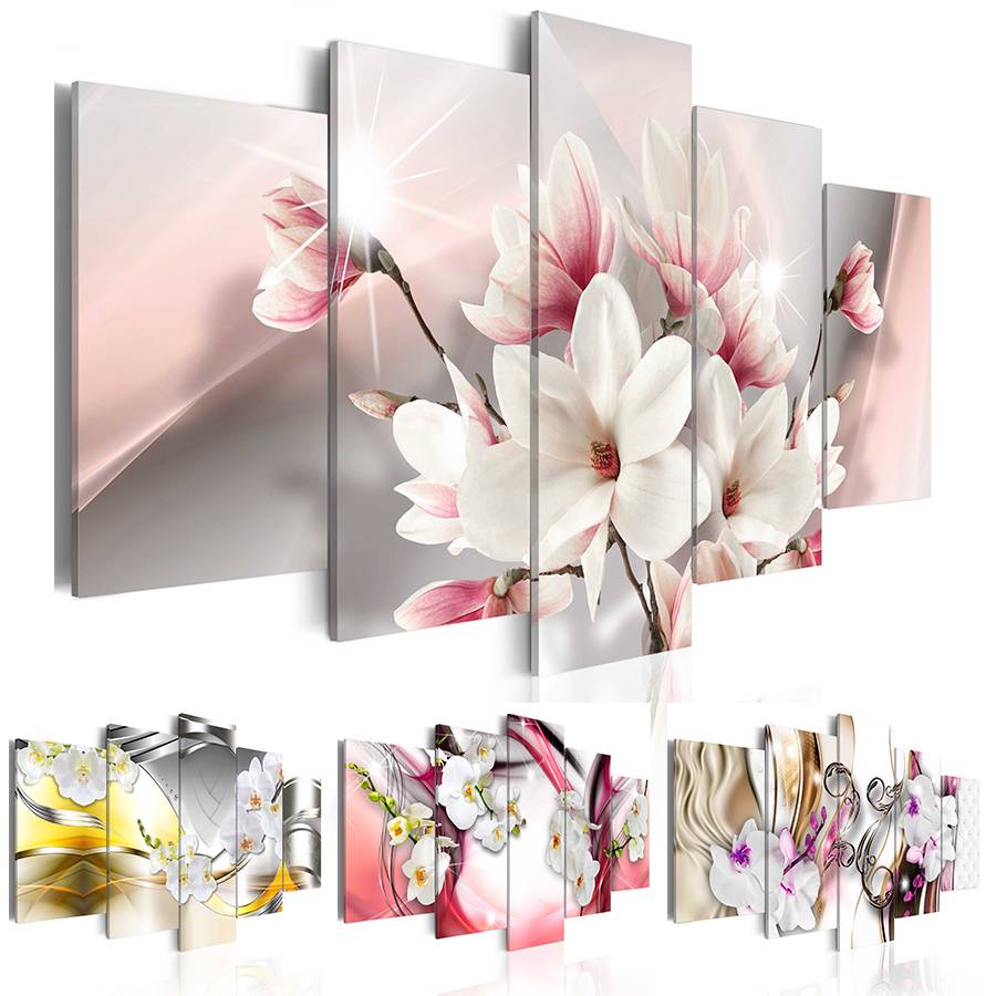 2019 HD 5PCS/Set Red Purple White Orchid Flower Art Print Frameless Canvas Painting Wall Picture Home Decoration,No Frame