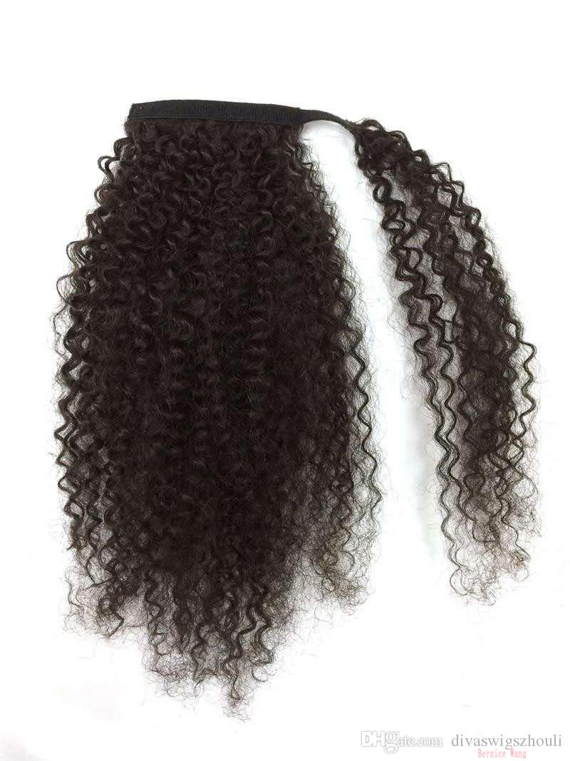 wholesale 14inch 140g Afro kinky Ponytail puff curly drawstring ponytail Hairpiece clip human hair extension black pony curly style hair
