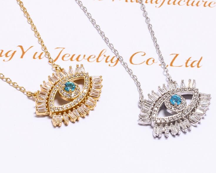 8k gold plated Turkish evil eye necklace lucky girl gift Baguette cubic zirconia turquoise geomstone top quality evil eye jewelry GD117