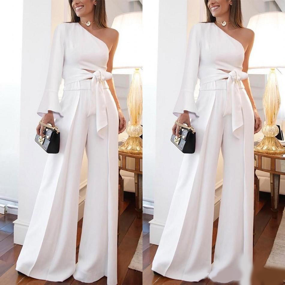 Newest Two Pieces Evening Party Pant Suit Gowns One Long Sleeve Women Formal Special Occasion Dress