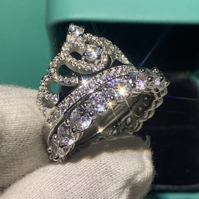 New Crown Wedding Couple Rings Fashion Jewelry 925 Sterling Silver Round Cut White 5A Cubic Zircon Promise Women Engagement Band Ring Gift