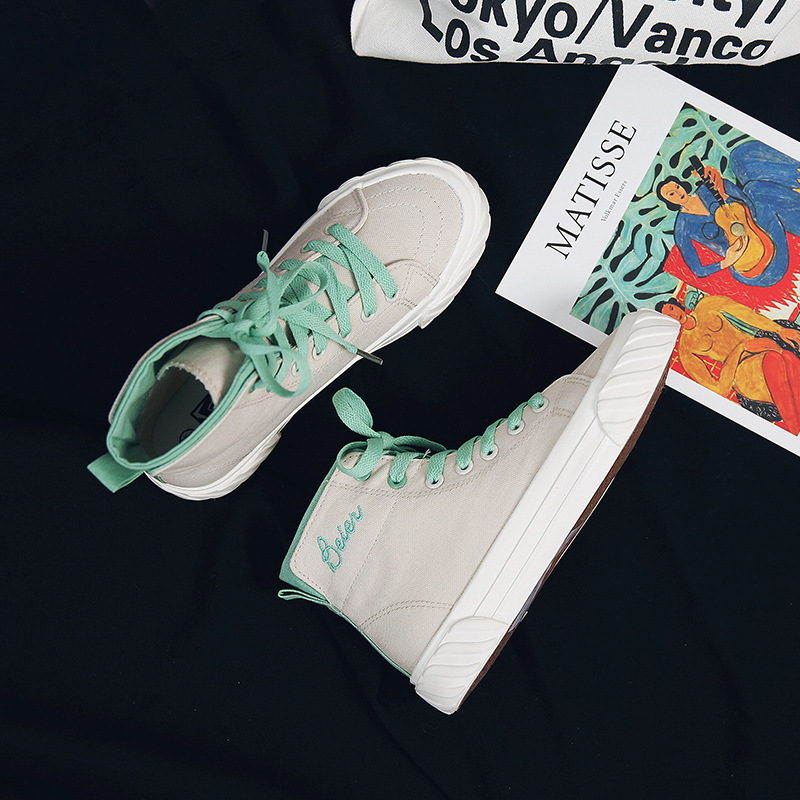 Yul canvas shoes women high help students Korean version of the 2019 spring model baiji Harajuku ulzzang new casual shoes