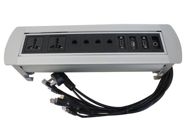 New Conference Tabletop Hidden Manual Rotating Power Sockets with Universal Power ,4*data ,VGA,data USB,HDMI,Audio