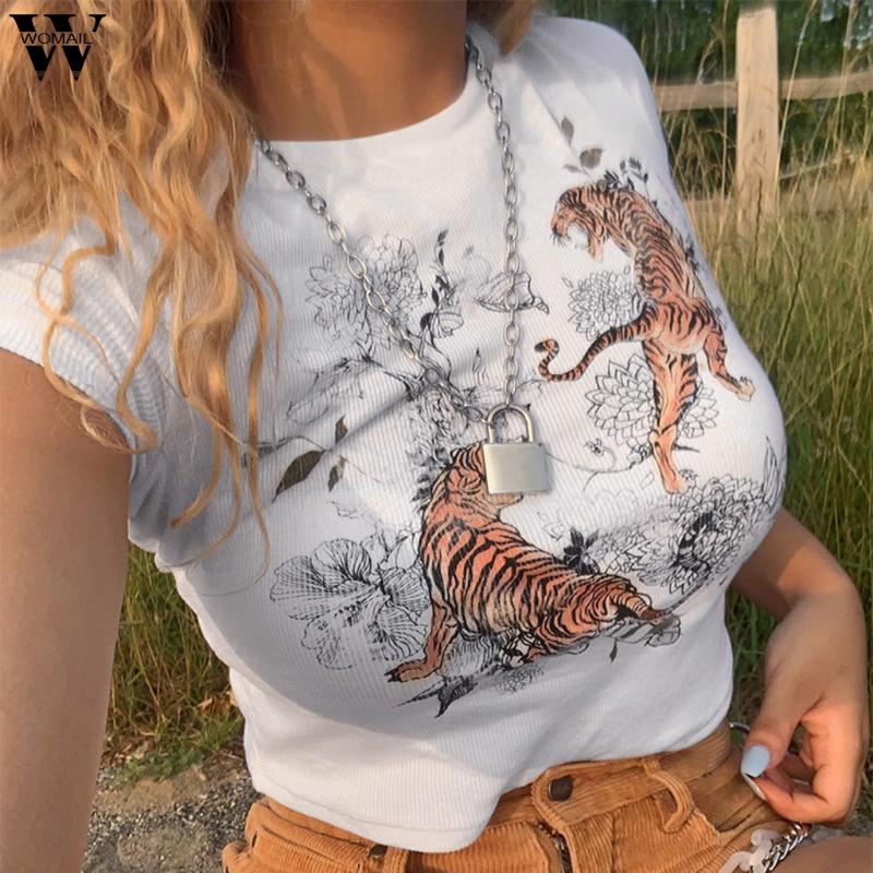 Womail T Shirts women Floral Tiger Print Ribbed Top Bodycon Summer Crop Top Tees White Chinese Women Clothes camisas mujer club, As pic
Womail T Shirts women Floral Tiger Print Ribbed Top Bodycon Summer Crop Top Tees White Chinese Women Clothes camisas mujer club, As pic
