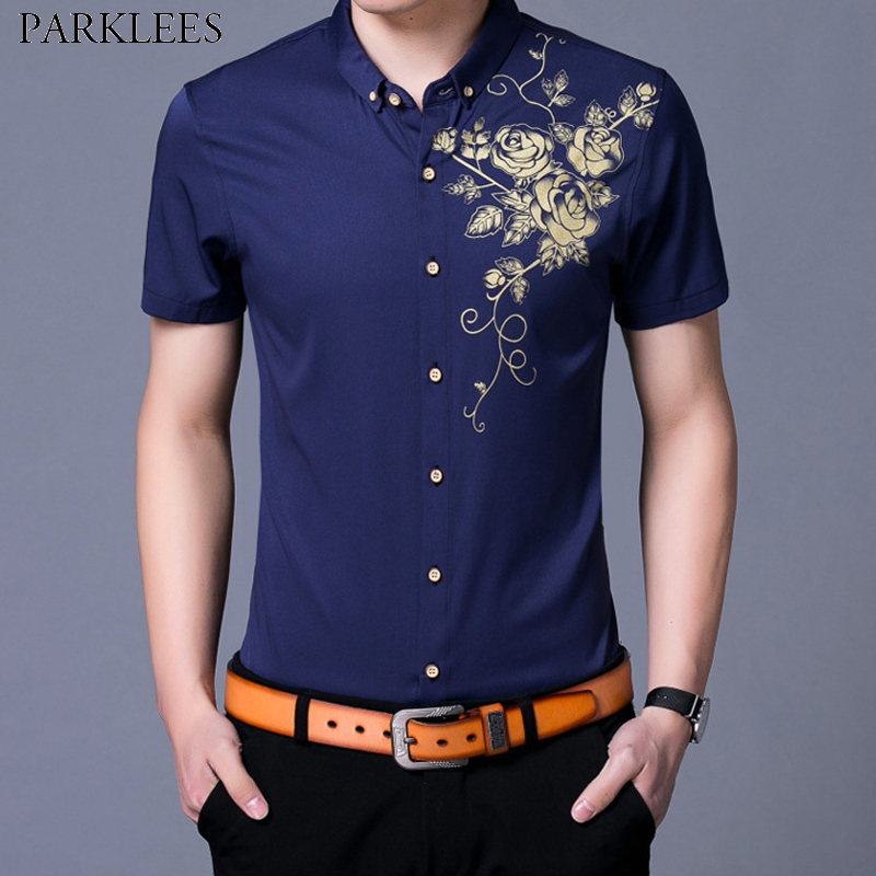 Gold Rose Print Slim Fit Shirt Men 2019 Summer New Short Sleeve Casual Button Down Dress Shirts Mens Party Casual Camisa Social
Gold Rose Print Slim Fit Shirt Men 2019 Summer New Short Sleeve Casual Button Down Dress Shirts Mens Party Casual Camisa Social