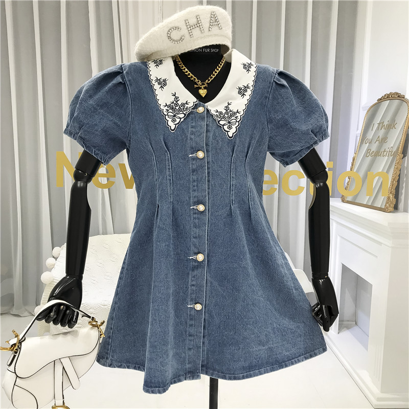 2020 Summer New Vintage Embroidered Lapel Short-Sleeve Dress Retro Puff Sleeve Slimming Denim Dress Women Summer Dresses Jfmhrx, Blue
2020 Summer New Vintage Embroidered Lapel Short-Sleeve Dress Retro Puff Sleeve Slimming Denim Dress Women Summer Dresses Jfmhrx, Blue