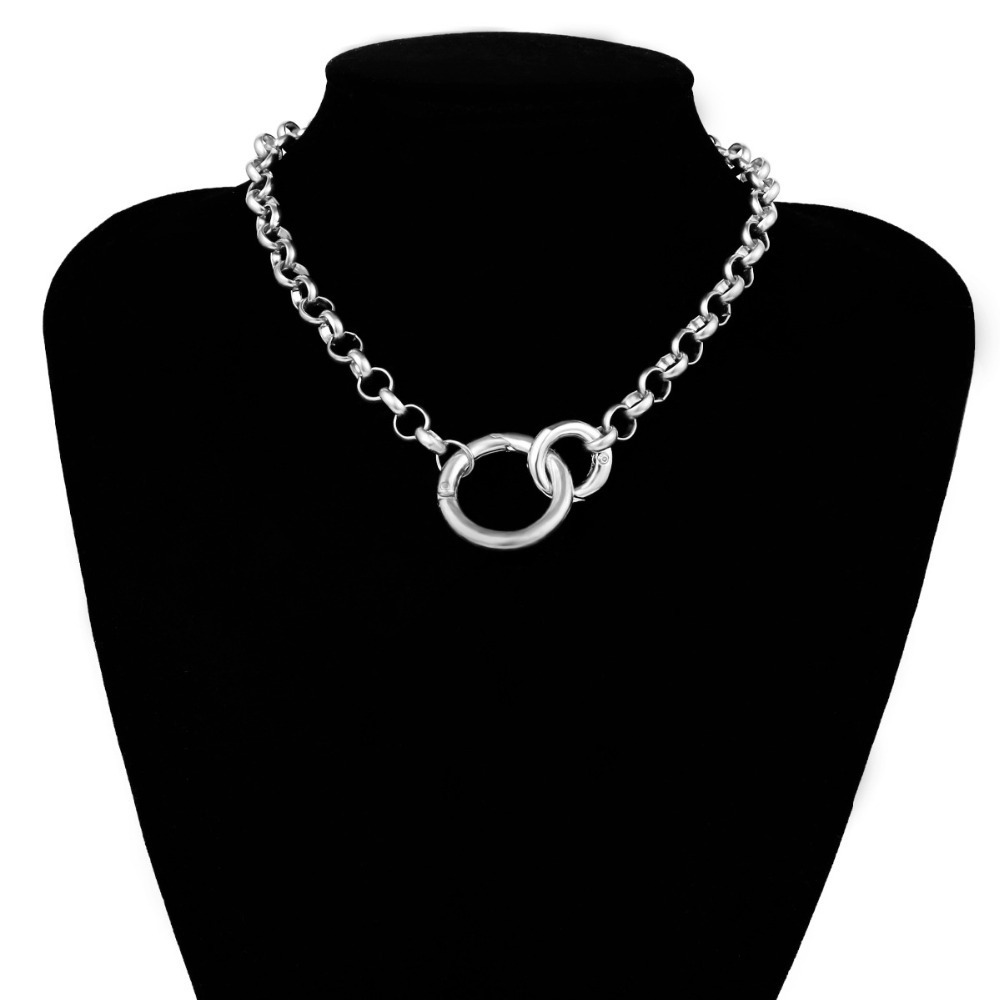 Vintage Punk Curb Chain Necklace for Women 2019 New Gold Silver Big Round Pendant Collar Choker Sweater Chain Necklaces T200116
