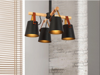 Nordic living room chandelier Pendant Lamps creative personality belt restaurant solid wood loft cafe log iron bedroom lights