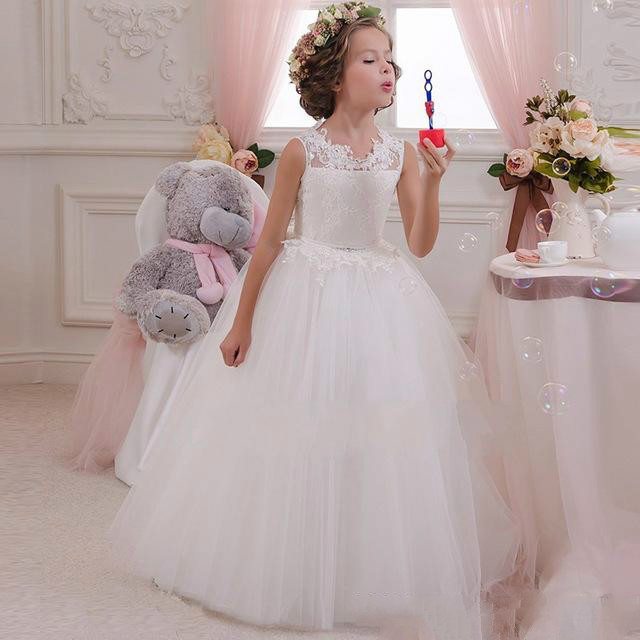 Cheap Lace Beaded Flower Girl Dresses Ball Gown Tulle Little Girl Wedding Dresses Cheap Communion Pageant Dresses Gowns F206