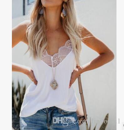 2020 New Hot Sale Female Lace V-neck Solid Chest Mesh Sleeveless Casual Lace Fashion Tops Camisole Casual Woman Vest