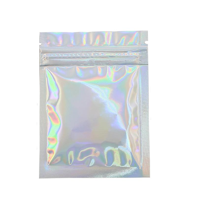 Wholesale Price PET Holographic Storge Flat Bags Laser Mylar Foil Pouch Reusable Cosmetic Package Bag 100 PCS