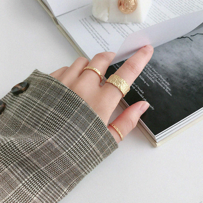 New 100% 925 Sterling Silver Irregular Concave Convex Foil Open Size Rings For Women Fashion Wide Adjustable Statement Ring