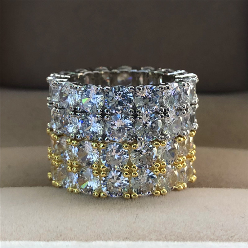 Hip Hop Vintage Fashion Jewelry 925 Silver Double Round Cut White 5A Cubic Zirconia Party Women Wedding Engagement Band Ring For Lovers Gift