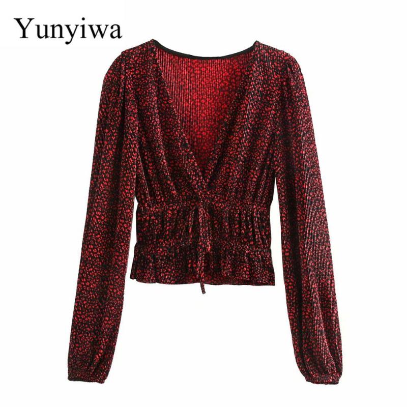 2020 Women Deep V Neck Pleated Smock Shirts Office Lady Long Sleeve Red Leopard Print Casual Roupas Femininas Blusas Tops, As picture
2020 Women Deep V Neck Pleated Smock Shirts Office Lady Long Sleeve Red Leopard Print Casual Roupas Femininas Blusas Tops, As picture