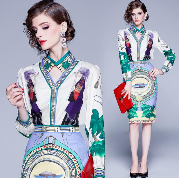 Luxury Printed Two Pieces Sets Dress Spring Fall Runway Women's Long Sleeve Shirt+ Skirt Suit Office Lady Business Sexy Slim Wrap Dress, Customize
Luxury Printed Two Pieces Sets Dress Spring Fall Runway Women's Long Sleeve Shirt+ Skirt Suit Office Lady Business Sexy Slim Wrap Dress, Customize