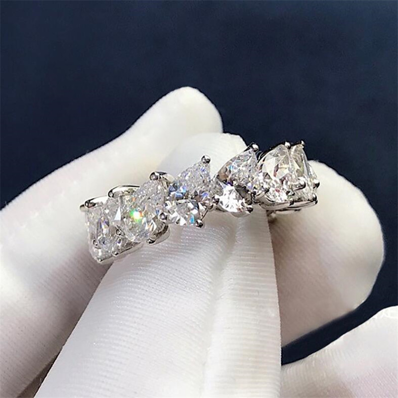 2020 New Arrival Women's Fashion Jewelry 925 Sterling Silver Water Drop Pear Cut White Topaz CZ Diamond Women Wedding Bridal Ring Gift