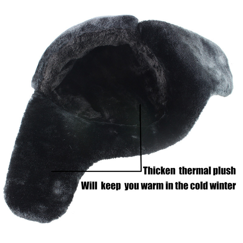 Soviet Army Military Badge Russia Ushanka Bomber Hats Pilot Trapper trooper Hat Winter Faux Rabbit Fur Earflap Men Snow Caps D19011503