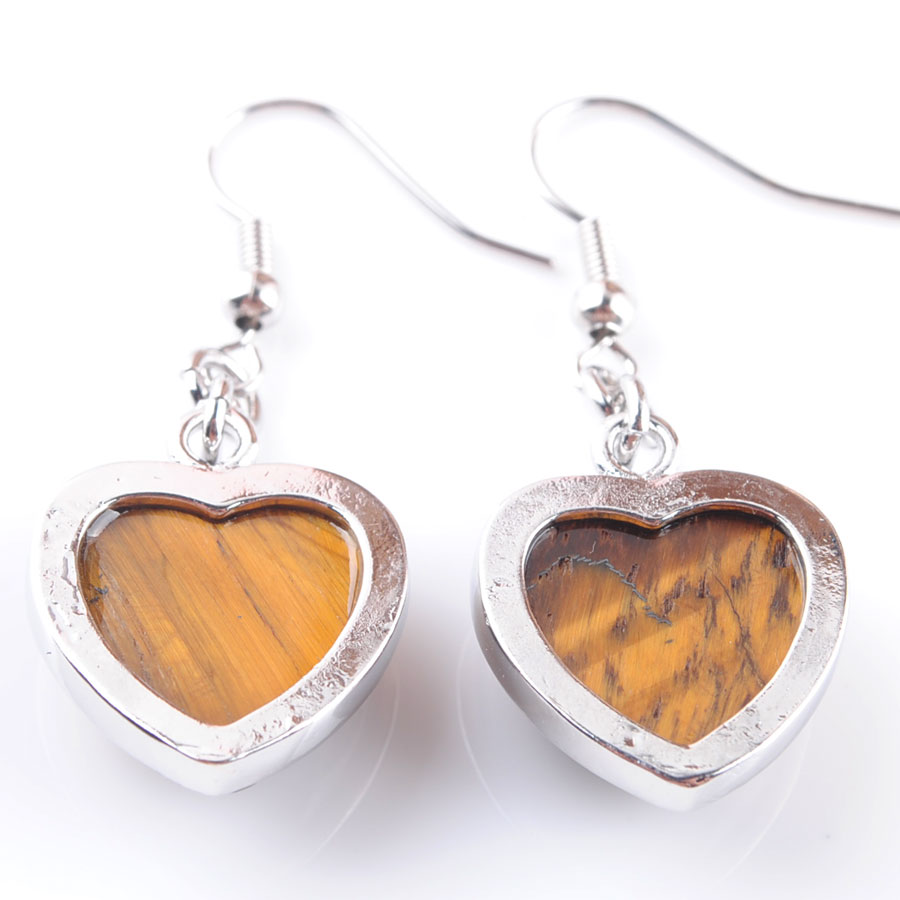 WOJIAER Natural Crystal Lapis Quartz Gem Stones Dangle Earrings Love Heart Shape Bead Pendant Drop Earring Wedding Jewelry for Women Girls DBR323