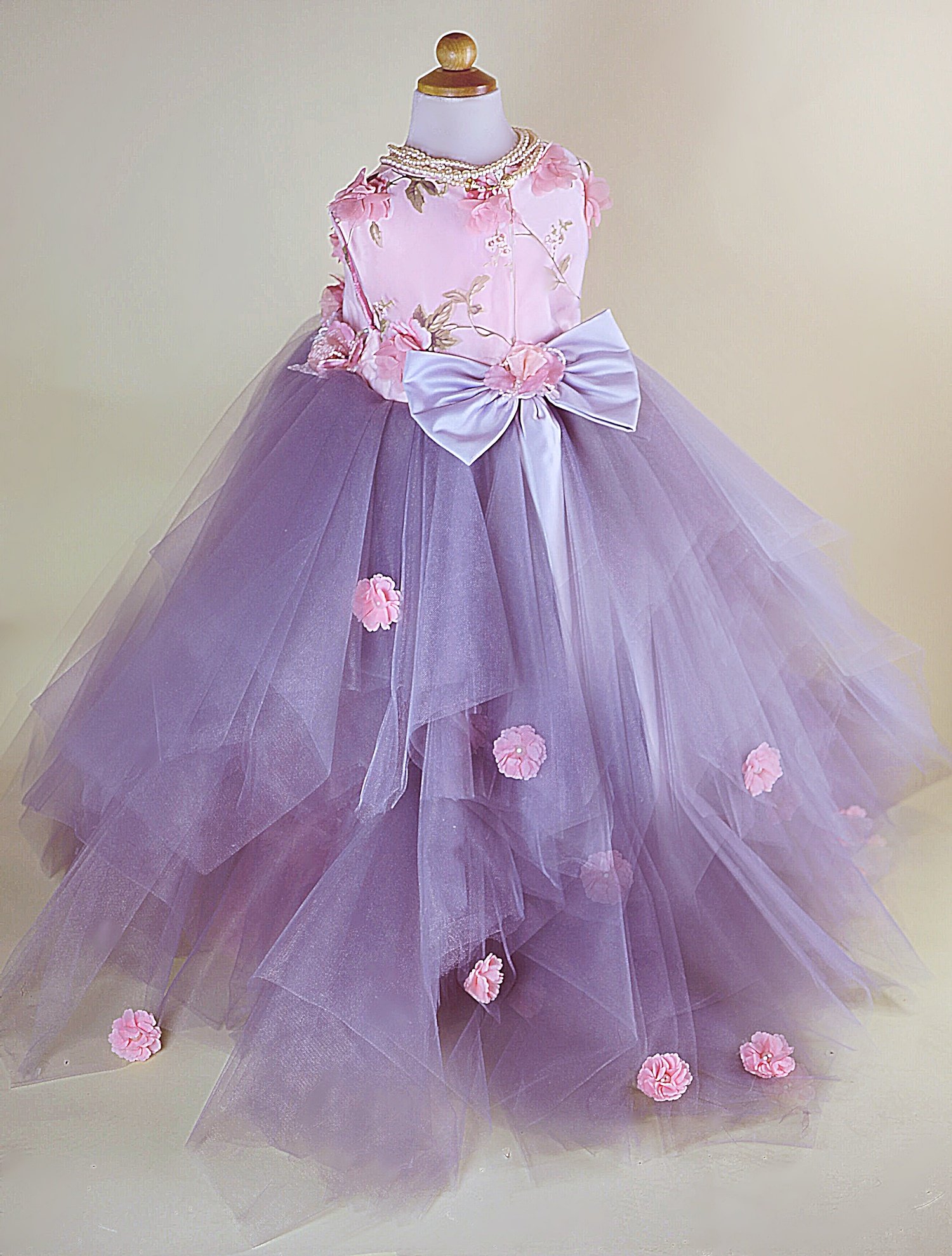 Ball Gown Flower Girl Dress Jewel Neck Sleeveless Tulle Lace Applique Hand Made Flower Wedding Dress Floor Length Girl's Birthday Part