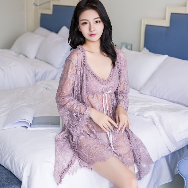 Fdfklak Sexy Lace Night Dress Sets Nightgown Summer Silk Long Lingerie Femme Nightwear Two Piece Robe Set Plus Size -XXL Q1364, Black
Fdfklak Sexy Lace Night Dress Sets Nightgown Summer Silk Long Lingerie Femme Nightwear Two Piece Robe Set Plus Size -XXL Q1364, Black