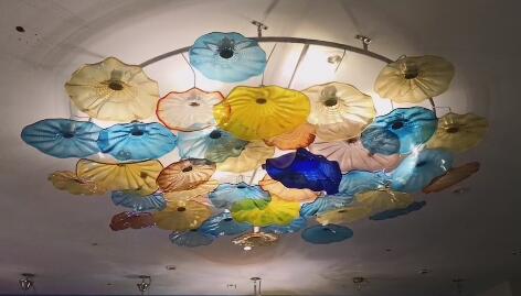 Modern Ceiling Crystal Light Multicolor Italian Blown Plates Chandelier Lighting Murano Glass Flush Mounted Ceiling-Light