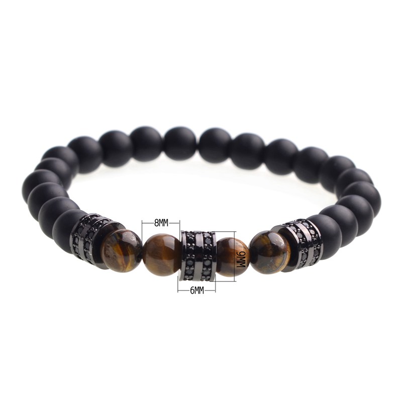 Men's and women's 8mm matte black agate silver micro-inlaid cylindrical spacer bracelet natural stone yoga bracelet bracelet