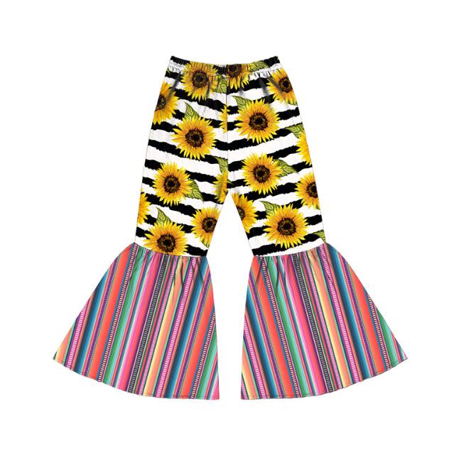 6styles Girl Flared Pants Kids Sunflower Printed Bell-bottom Trousers Baby Elastic Belt Trousers Toddler Floral Casual Pants GGA3415-3