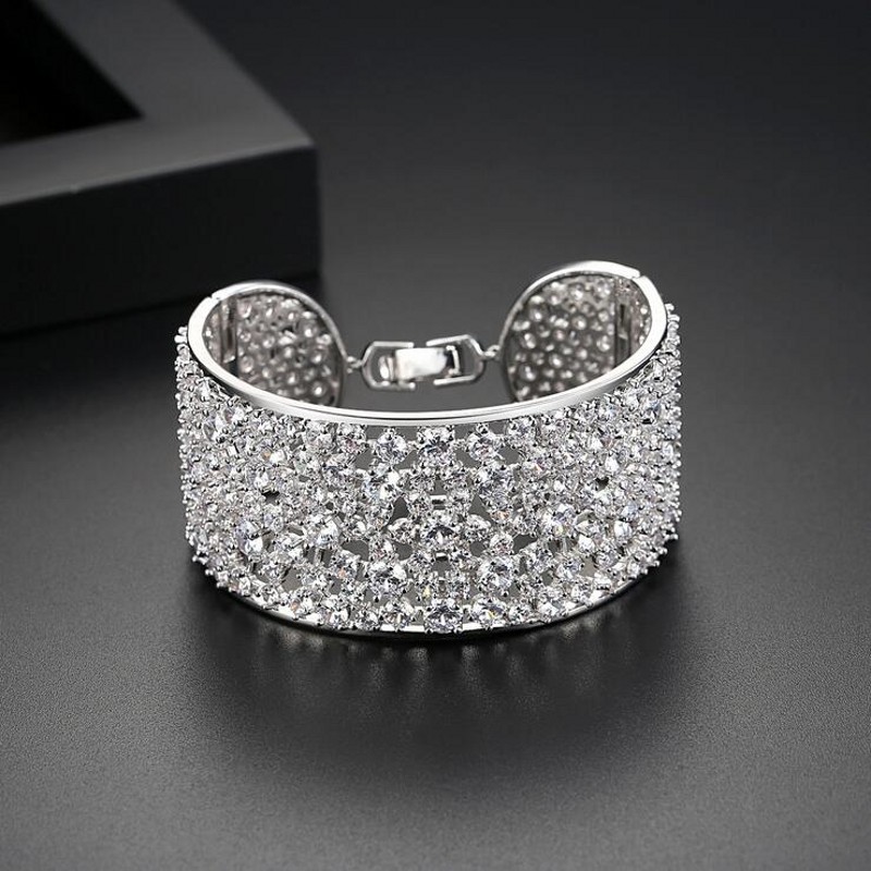 Choucong Luxury Jewelry 925 Sterling Silver Full White Topaz Bridal Bangle CZ Diamond Gemstones Party Women Wedding Bangles Gift