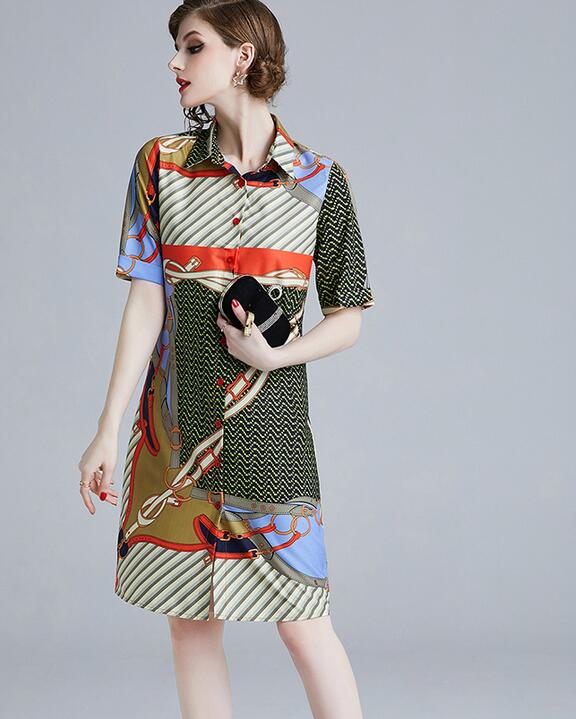 Scarf printed Hi-Lo summer shirts dresses lapel neck street style dresses above knee 1/2 sleeve, Multi
Scarf printed Hi-Lo summer shirts dresses lapel neck street style dresses above knee 1/2 sleeve, Multi