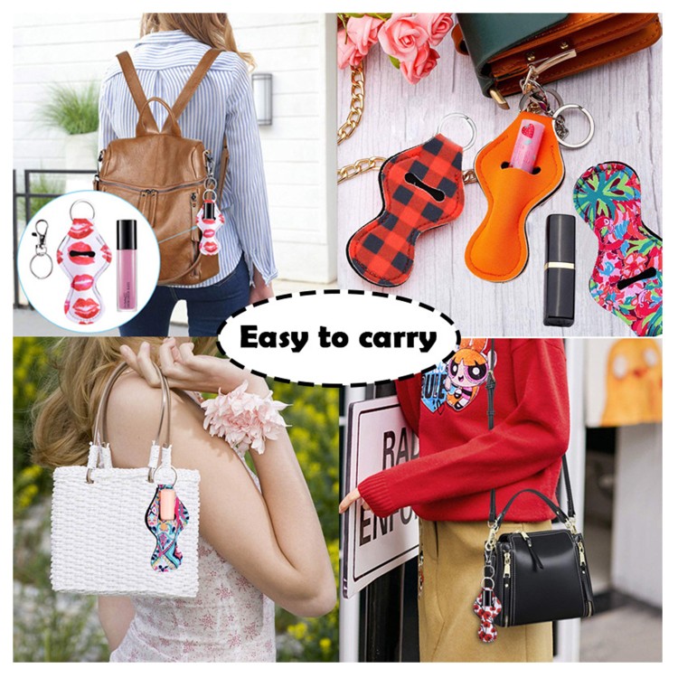 Favor Gifts 72 Pattern Color Printing Neoprene Chapstick Holder Keychain Handy Lip Balm Sleeves Holder Keychains Case Pouch For Wo