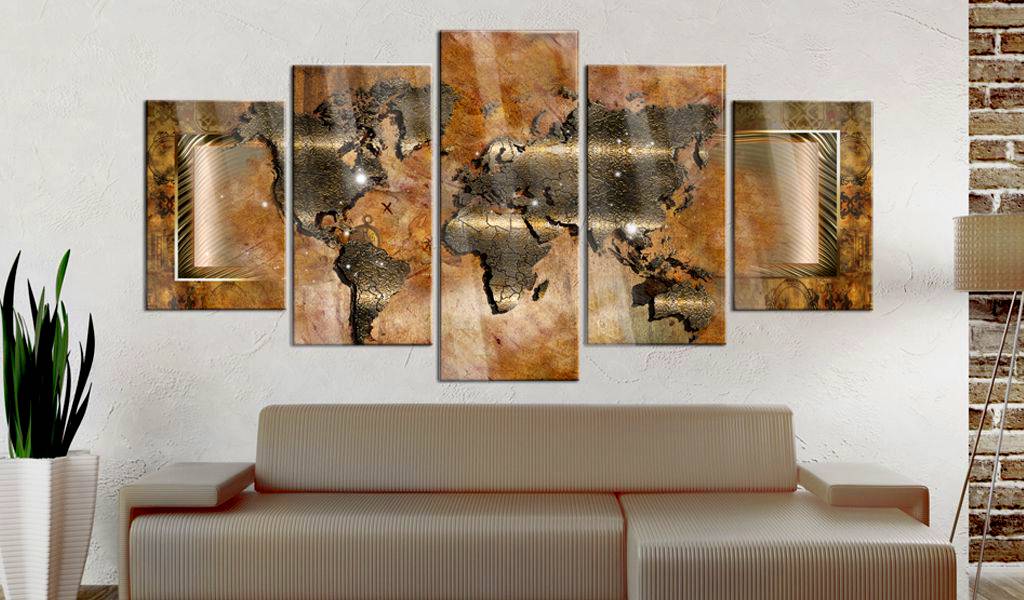 5pcs/set Unframed Metal Map Gray HD Print On Canvas Wall Art Picture For Home and Living Room Decor